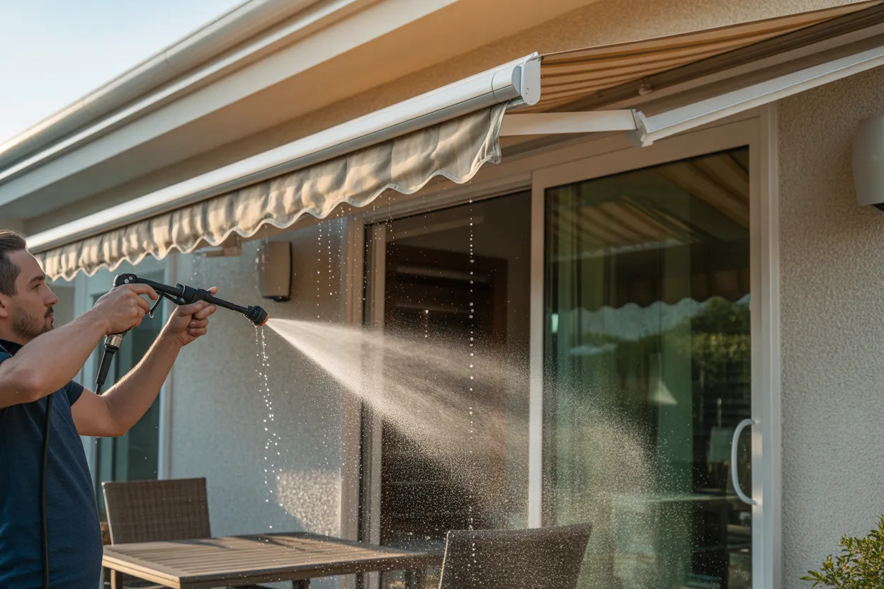 Professional low-pressure awning cleaning on Venice, FL home